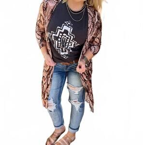 NEW TEXAS TRUE THREADS patrice python cardigan top in brown